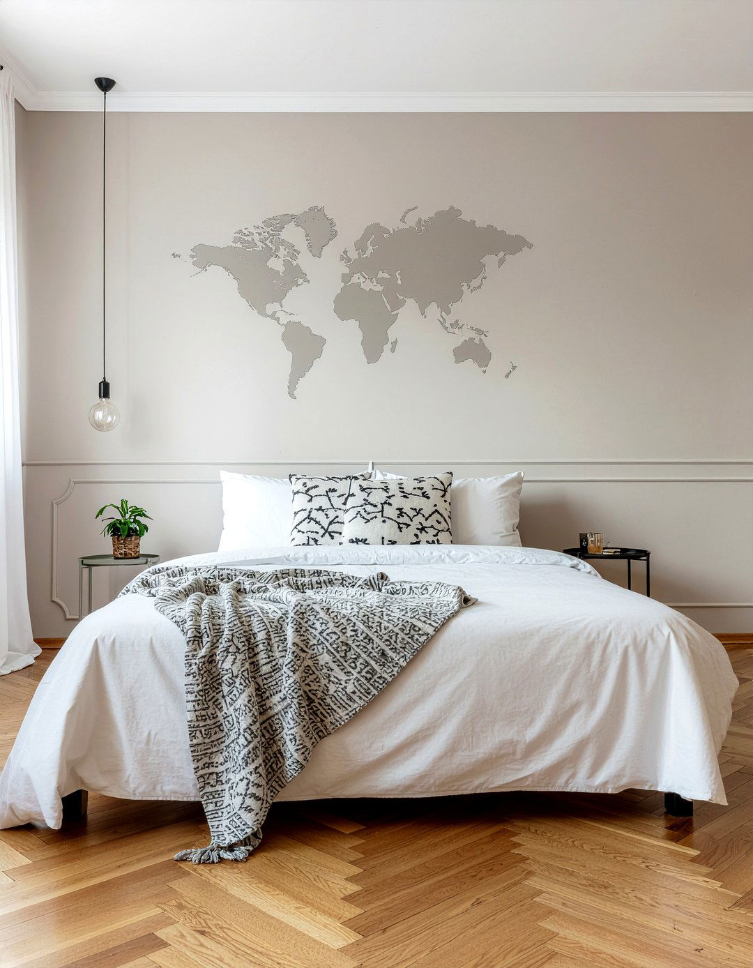 Minimalist Line Art World Map - 30 world map bedroom ideas