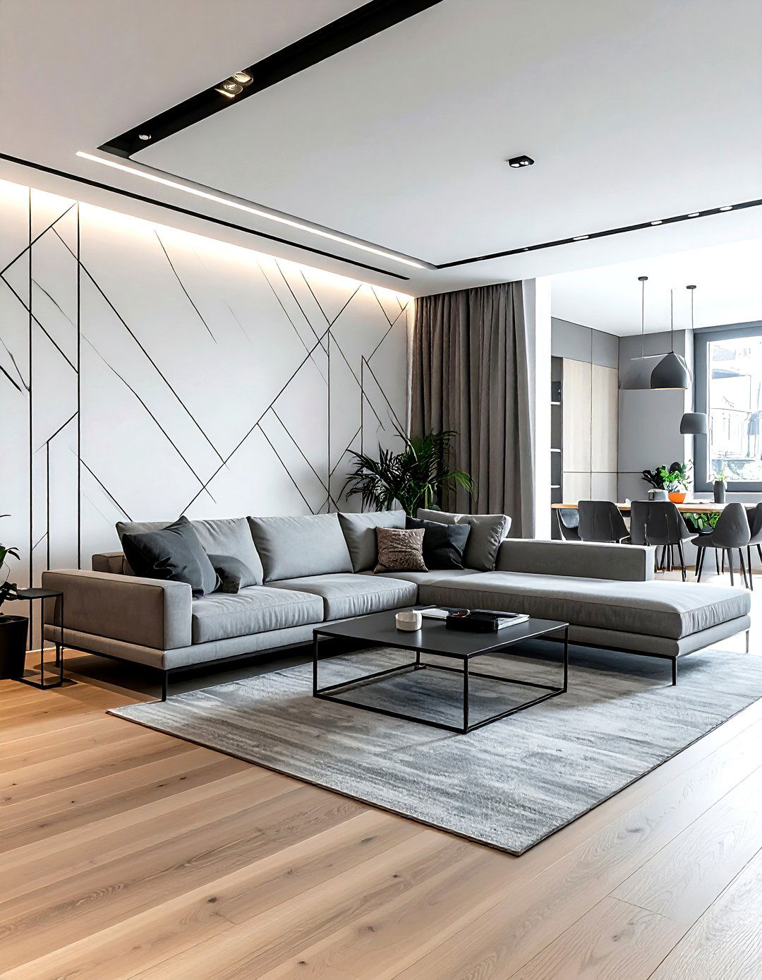 Minimalist Line Ceiling - 30 living room wallpapered ceiling ideas