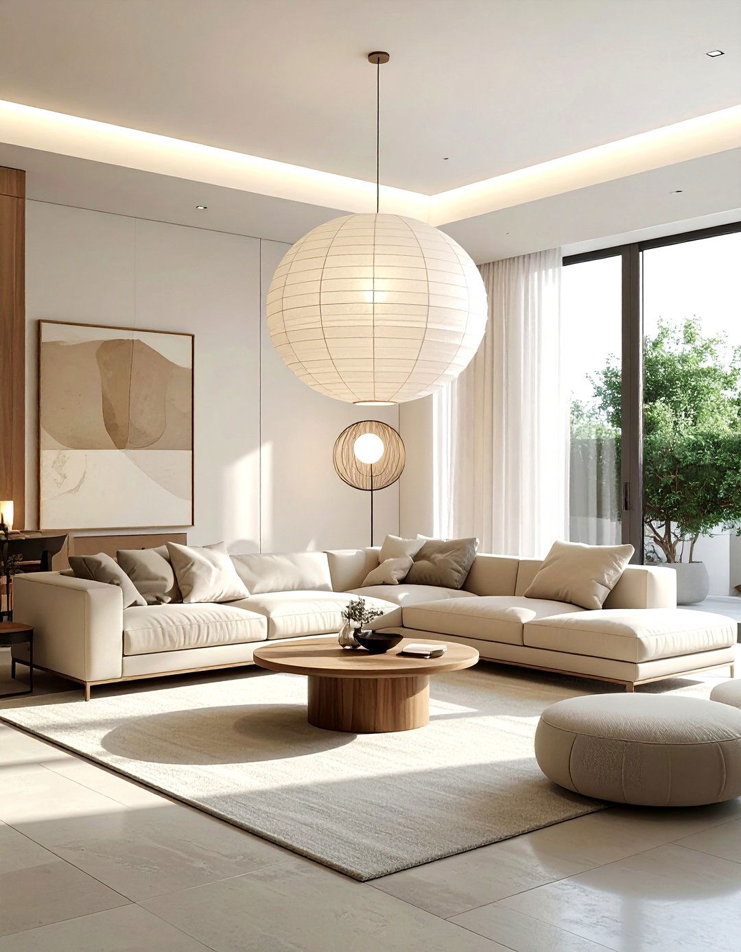 Minimalist Living Room With Statement Lighting - 30 scandinavian beige living room ideas