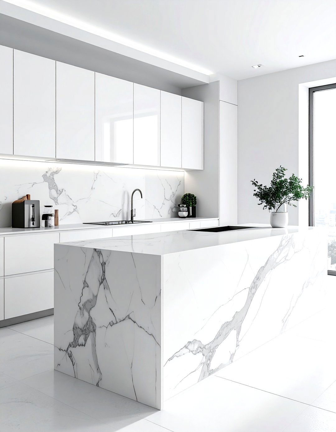 Minimalist Marble Island - 30 marble kitchen island ideas