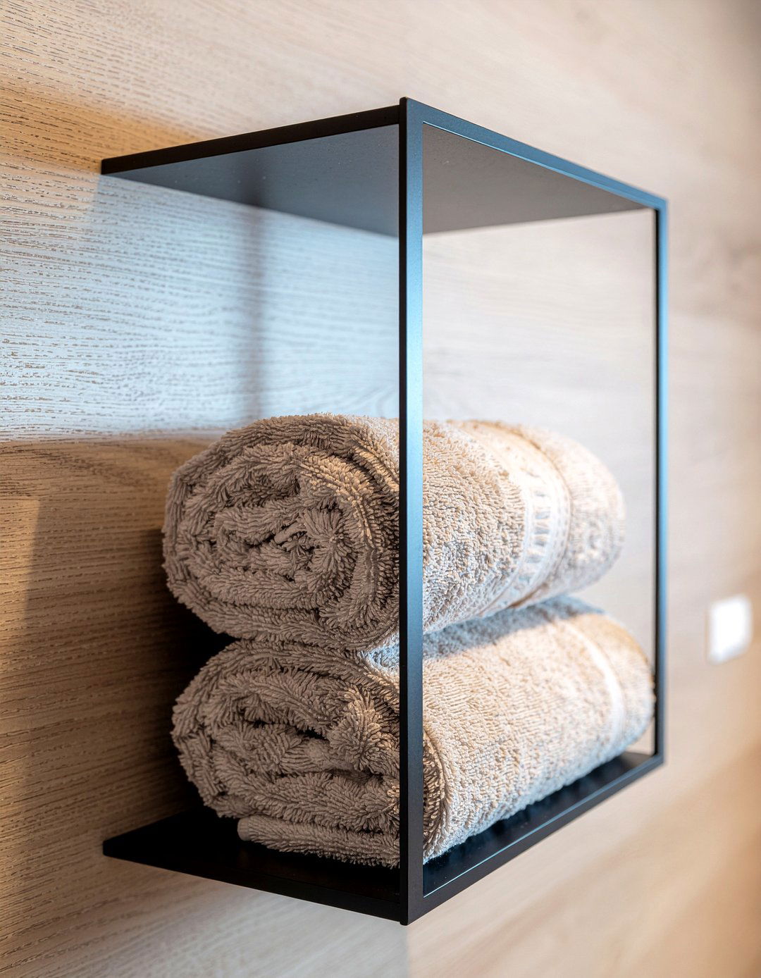 Minimalist Metal Shelf - 30 rolled towel display ideas