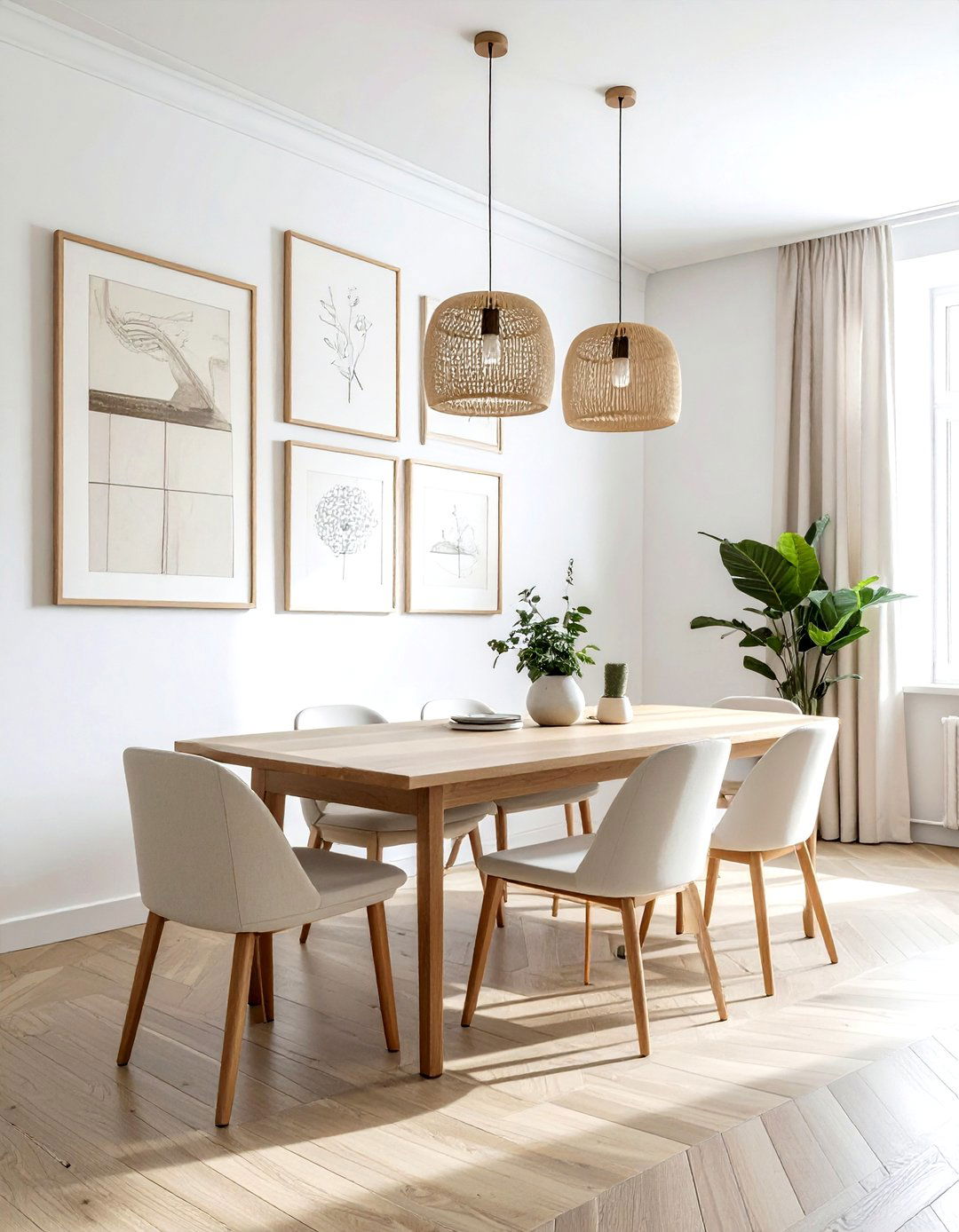 Minimalist Neutral Gallery Wall - 30 warm neutral dining room ideas