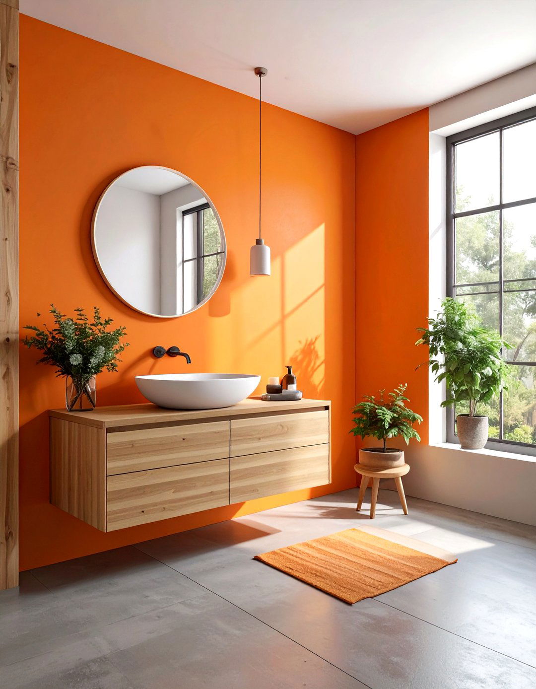 Minimalist Orange and Wood Bathroom - 30 orange bathroom ideas