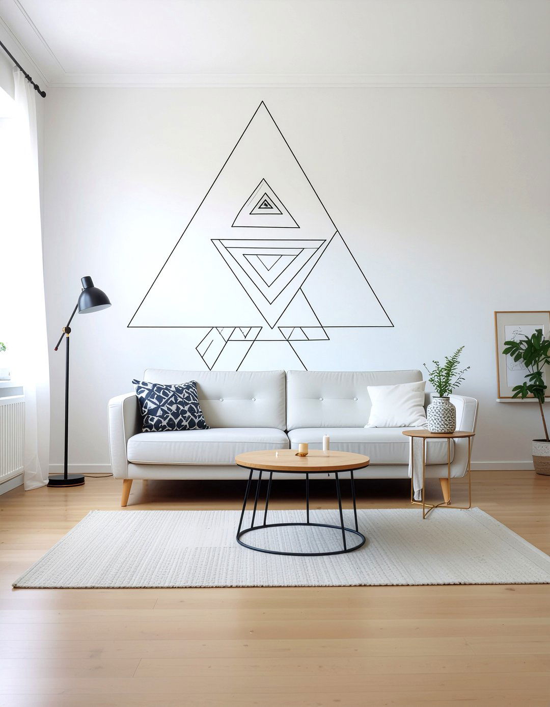 Minimalist Thin Line Mural - 30 living room geometric wall designs