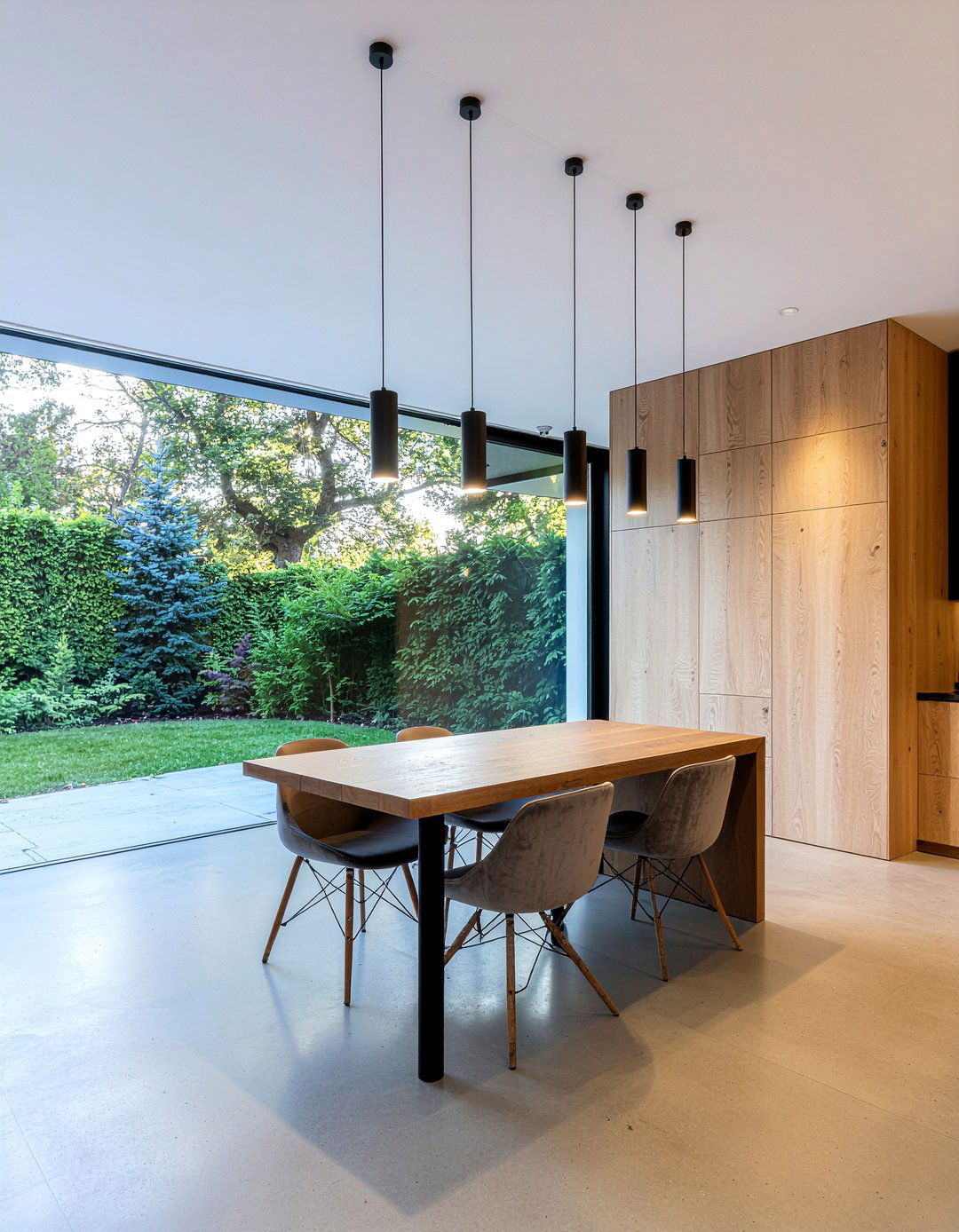 Minimalist Tube Pendant Row - 30 multiple pendant dining room ideas