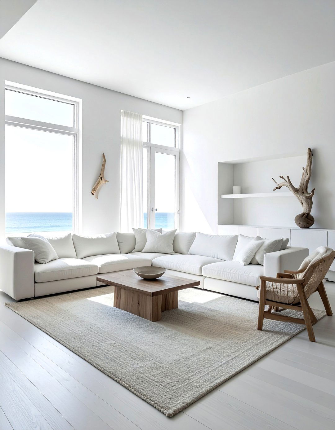 Minimalist White Beach House - 30 coastal white living room ideas