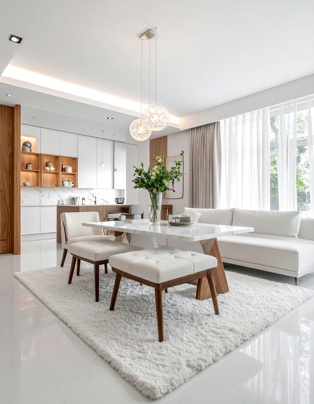 Minimalist White Bench - 30 upholstered dining bench ideas