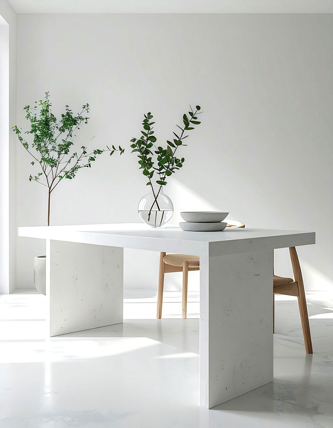 Minimalist White Concrete Table - 30 concrete dining table ideas