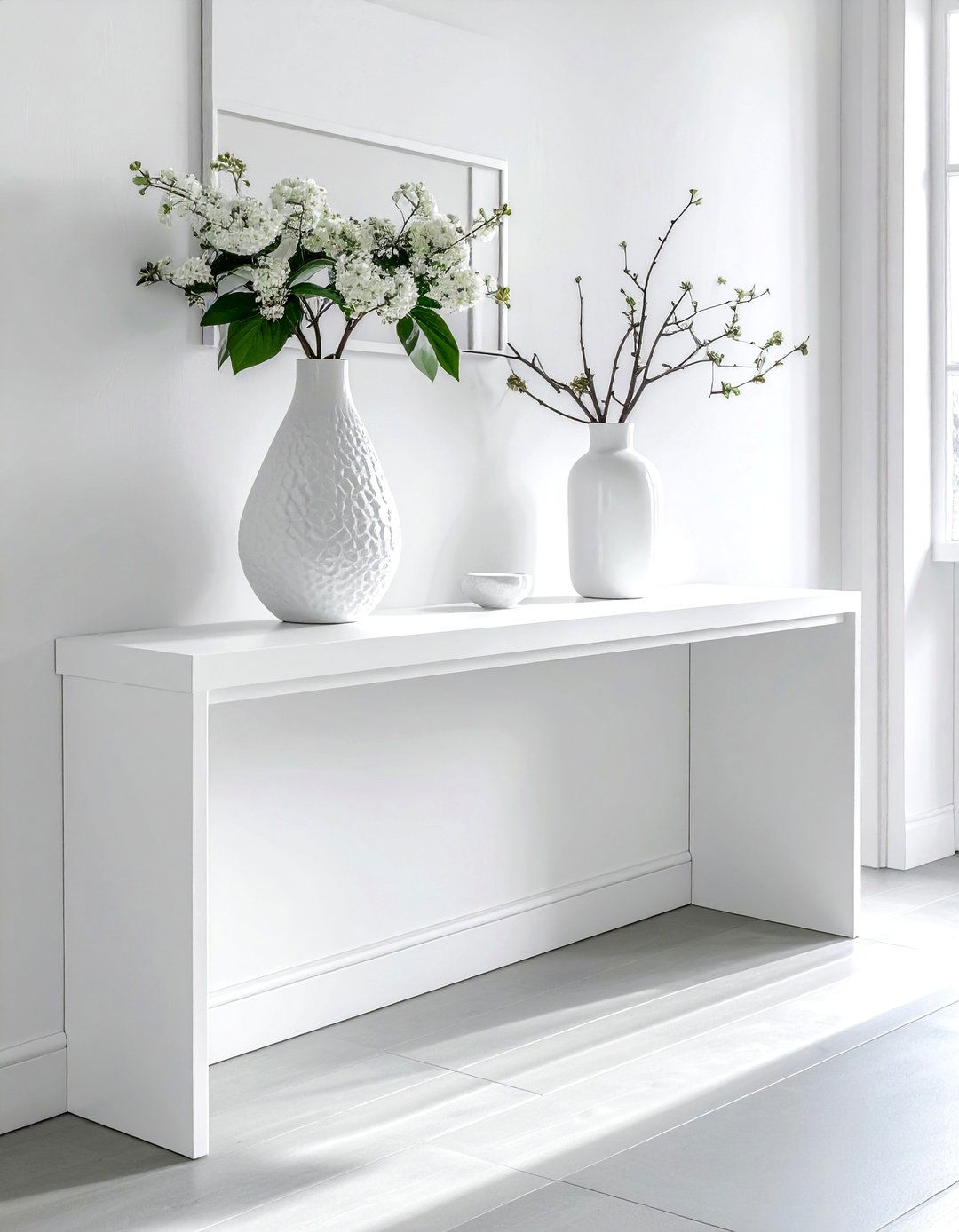Minimalist White Console Table - 30 living room hallway table ideas