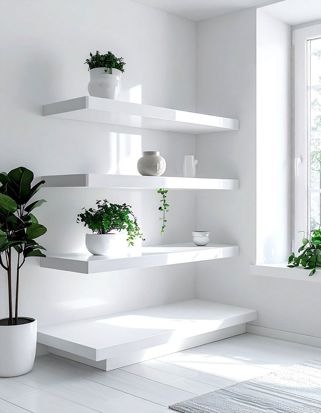 Minimalist White Corner Shelves - 30 dining room corner shelving ideas