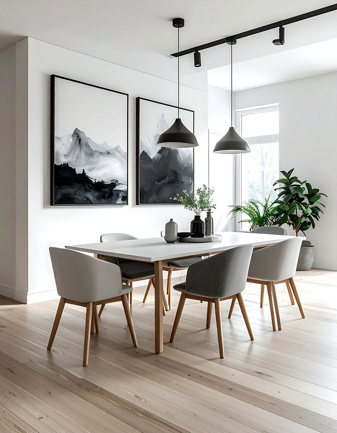 Minimalist White Dining Room Charcoal Art - 30 charcoal and white dining room ideas