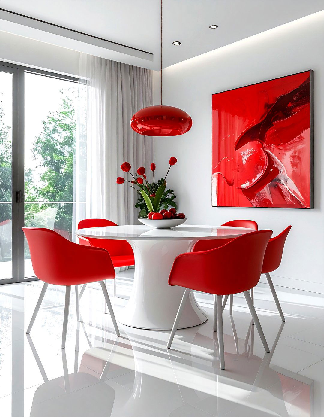 Minimalist White Dining Room Red Chairs - 30 red and white dining room ideas