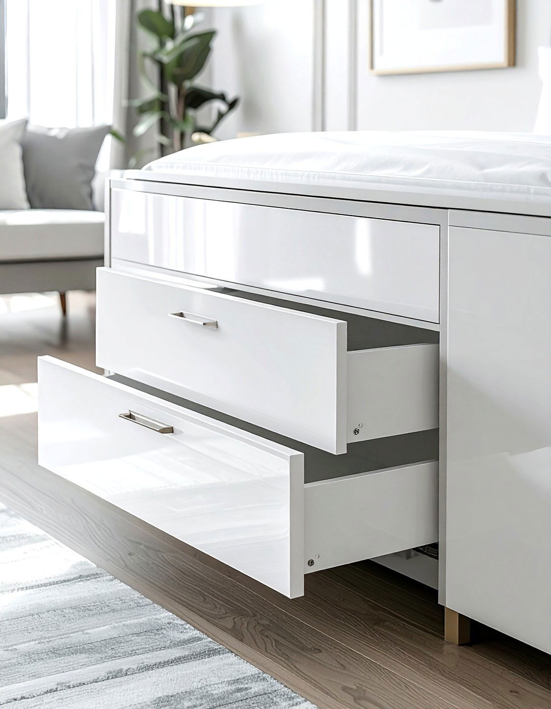 Minimalist White Drawers - 30 living room under bed storage ideas