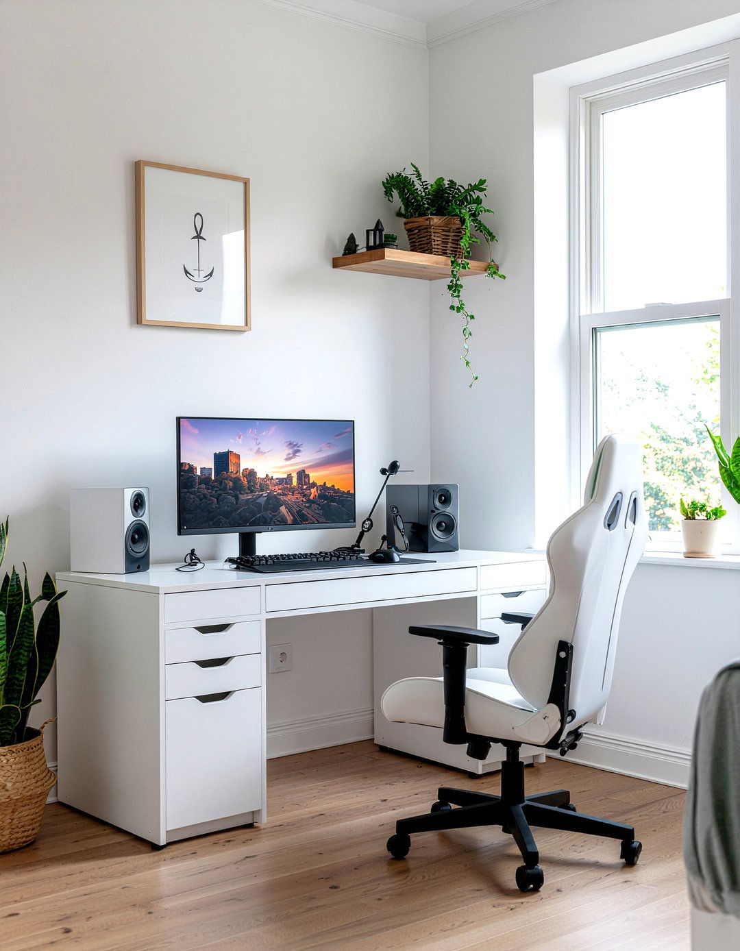 Minimalist White Gaming Setup - 30 esports bedroom ideas