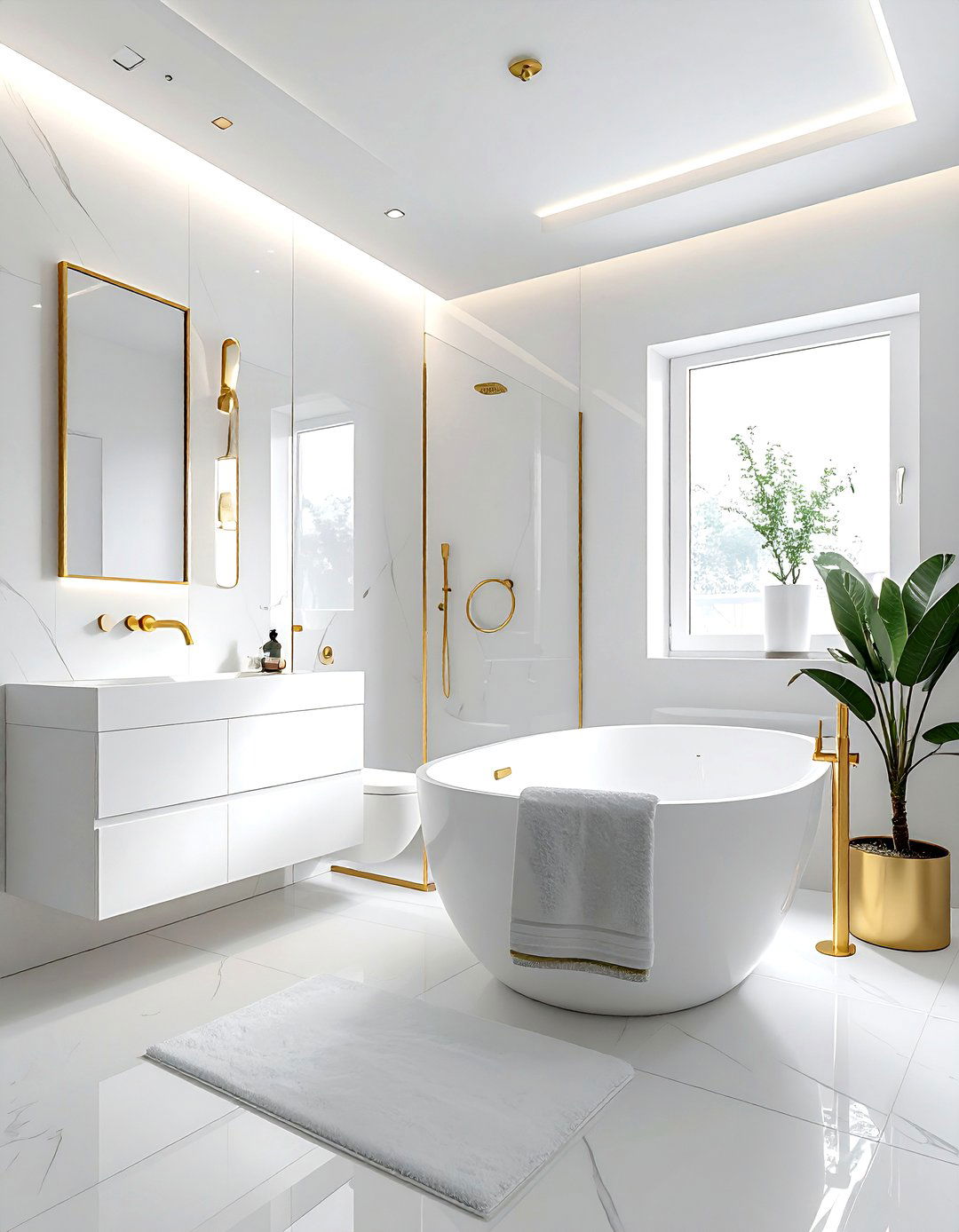 Minimalist White Gold Bathroom - 30 white and gold bathroom ideas