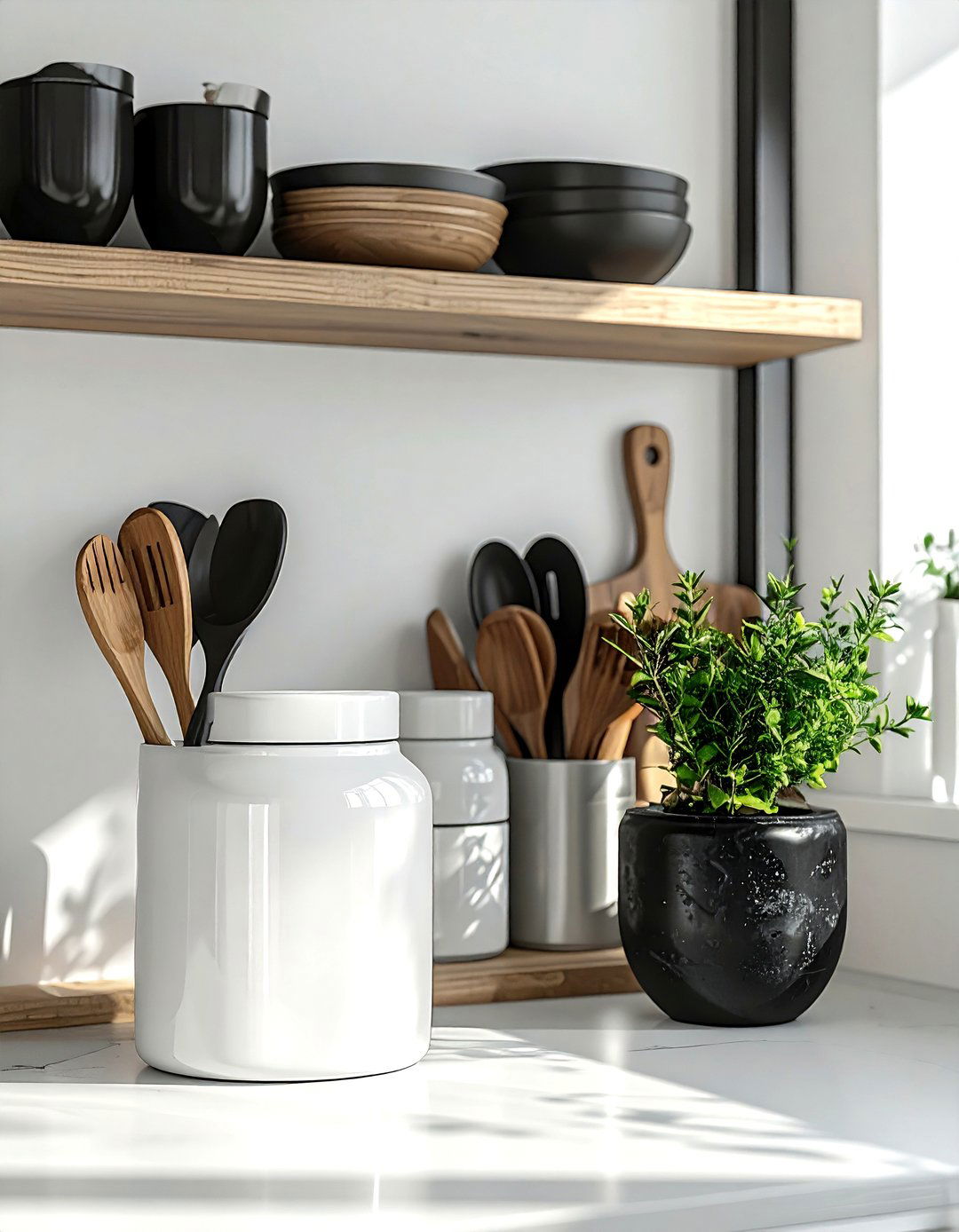 Minimalist White Jar - 30 utensil storage kitchen ideas