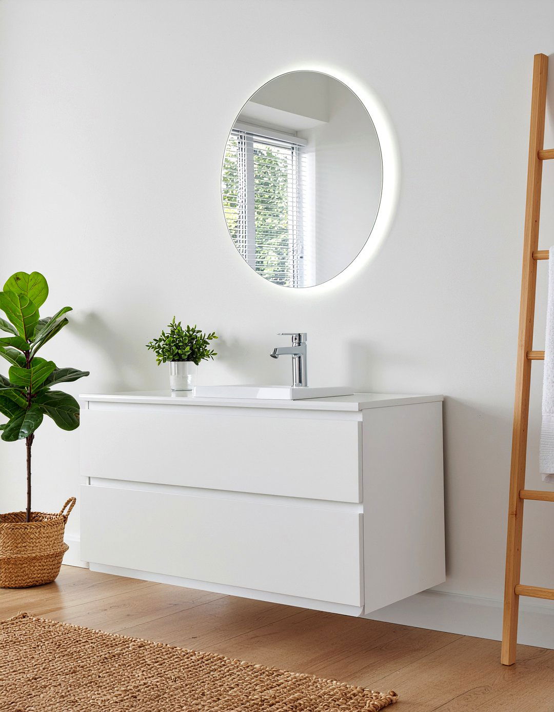 Minimalist White Mirror - 30 lighted mirror bathroom ideas