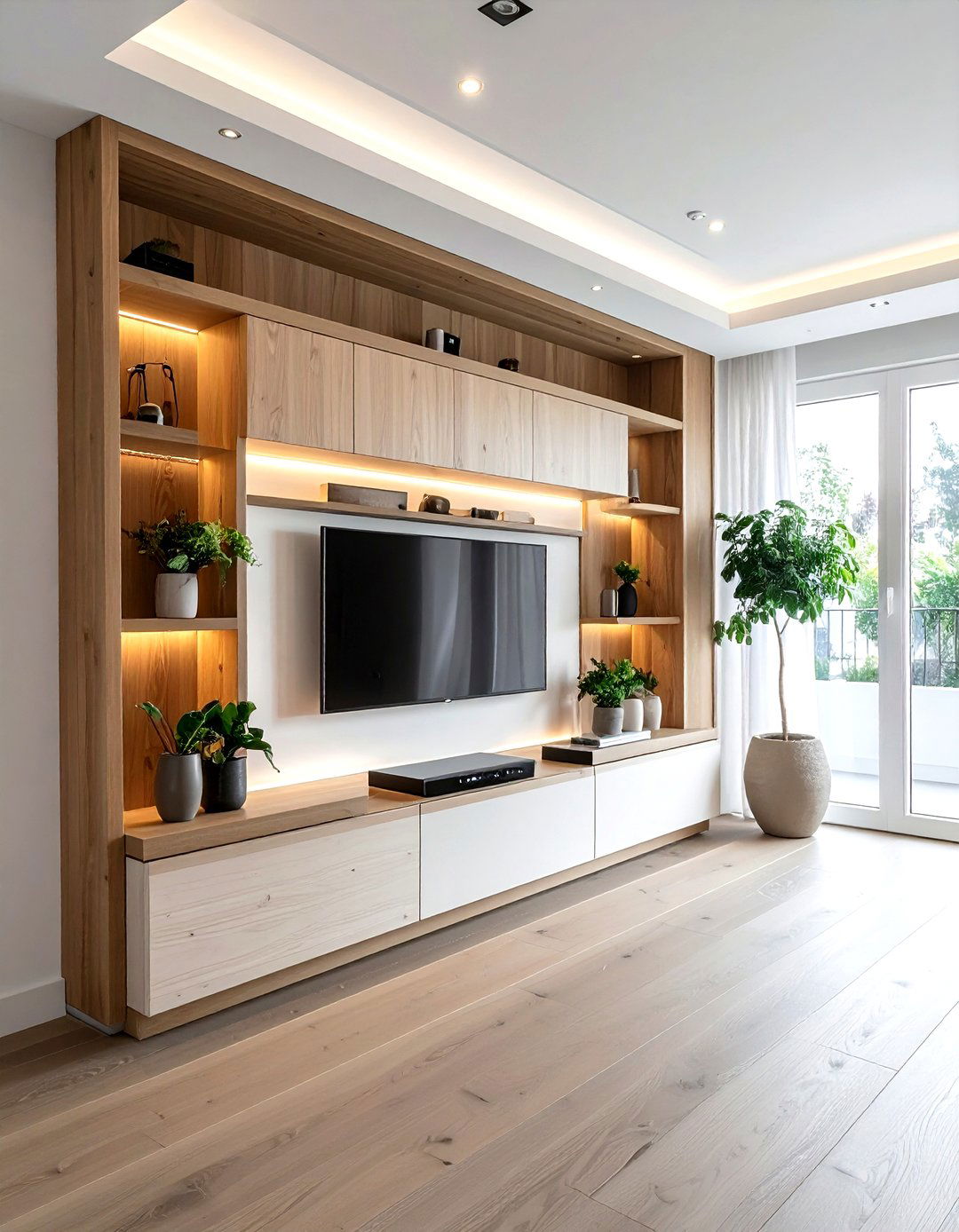 Minimalist White Oak Built In Entertainment Center - 30 living room built-in entertainment center