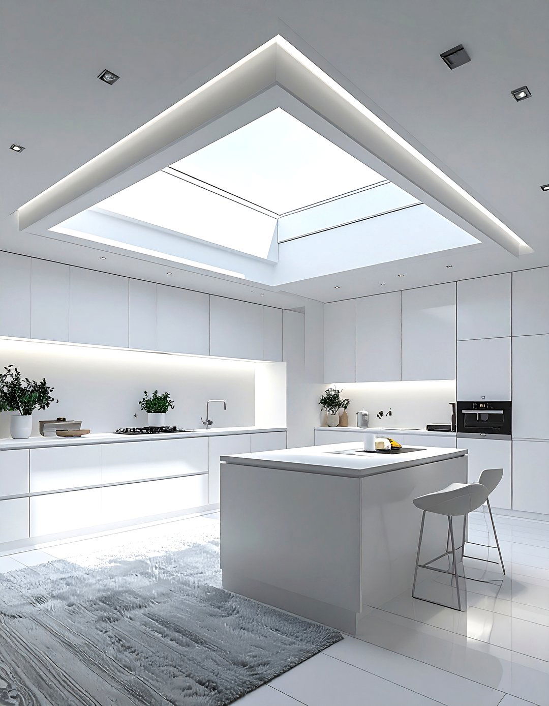 Minimalist White Skylight - 30 kitchen skylight ideas