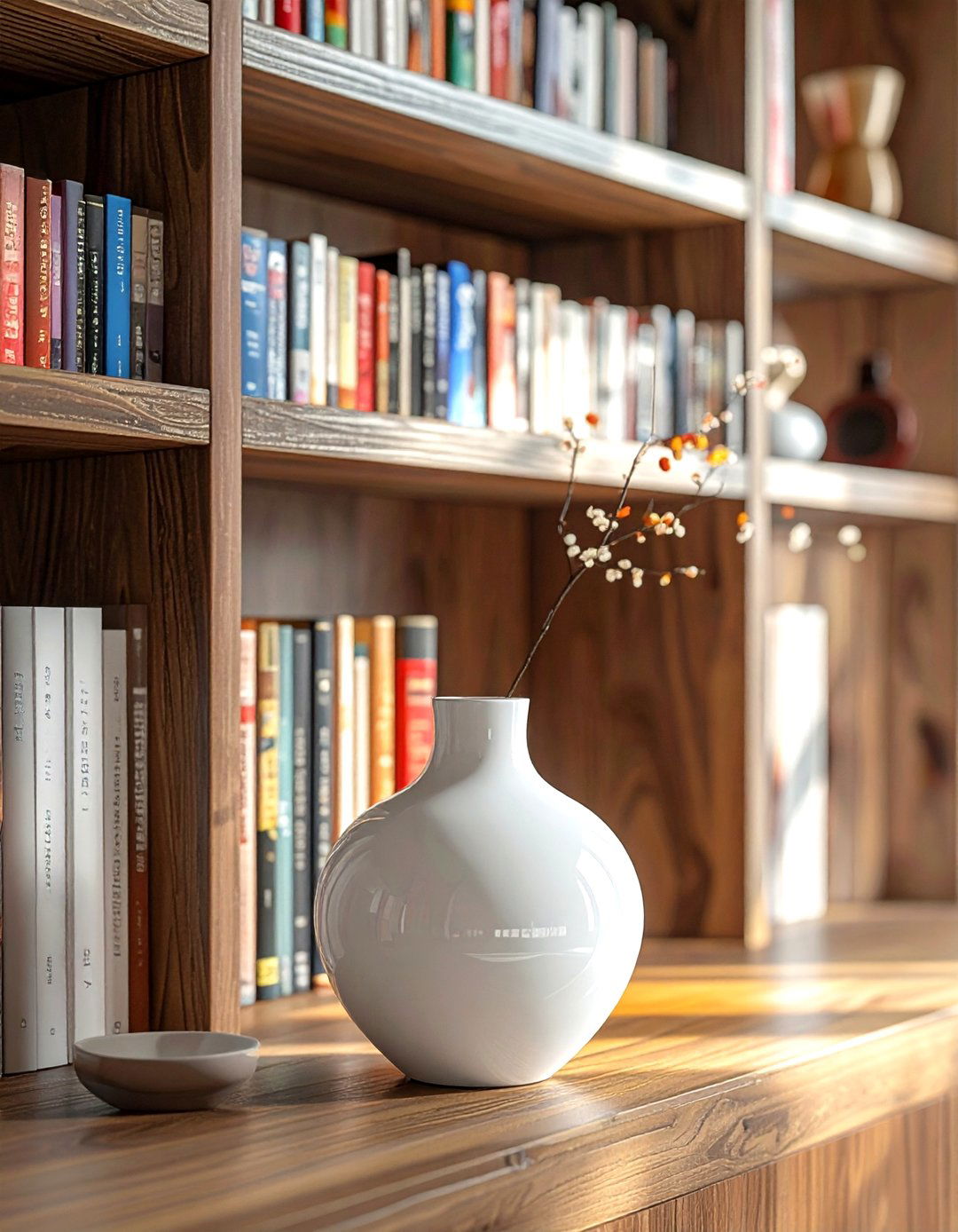 Minimalist White Vase Bookshelf - 30 statement vase ideas