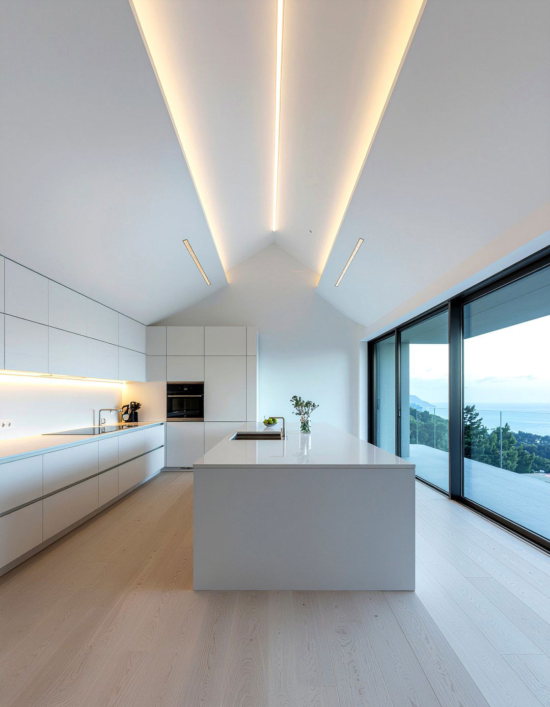Minimalist White Vault - 30 kitchen vaulted ceiling ideas