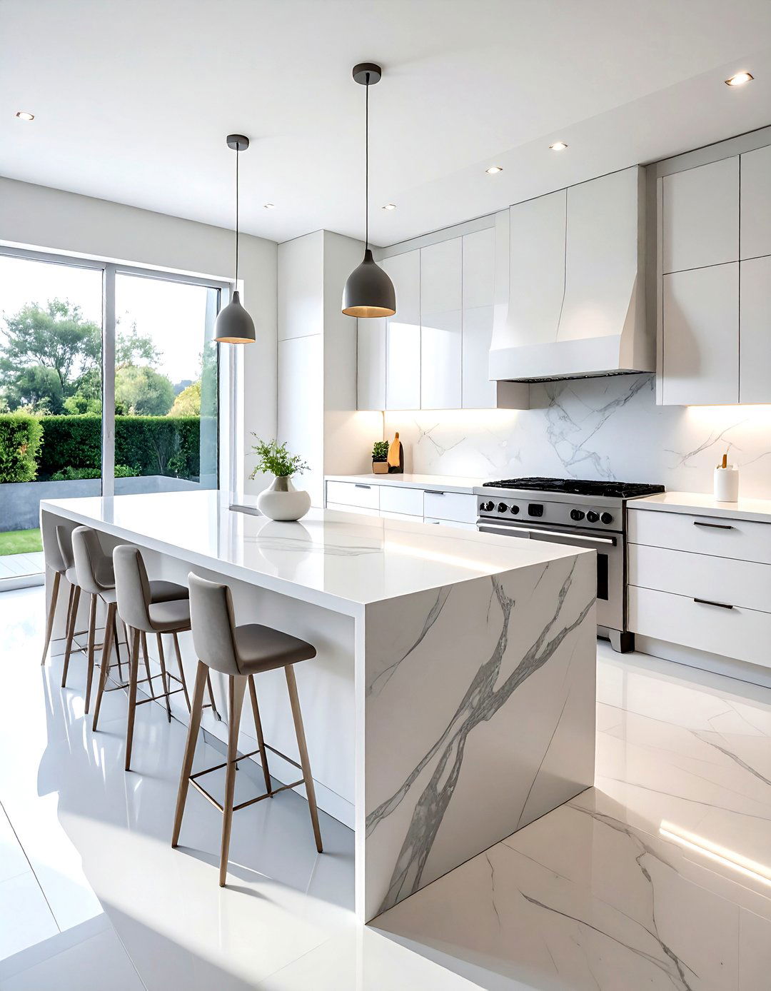 Minimalist White Veined Surface - 30 veined countertop kitchen ideas