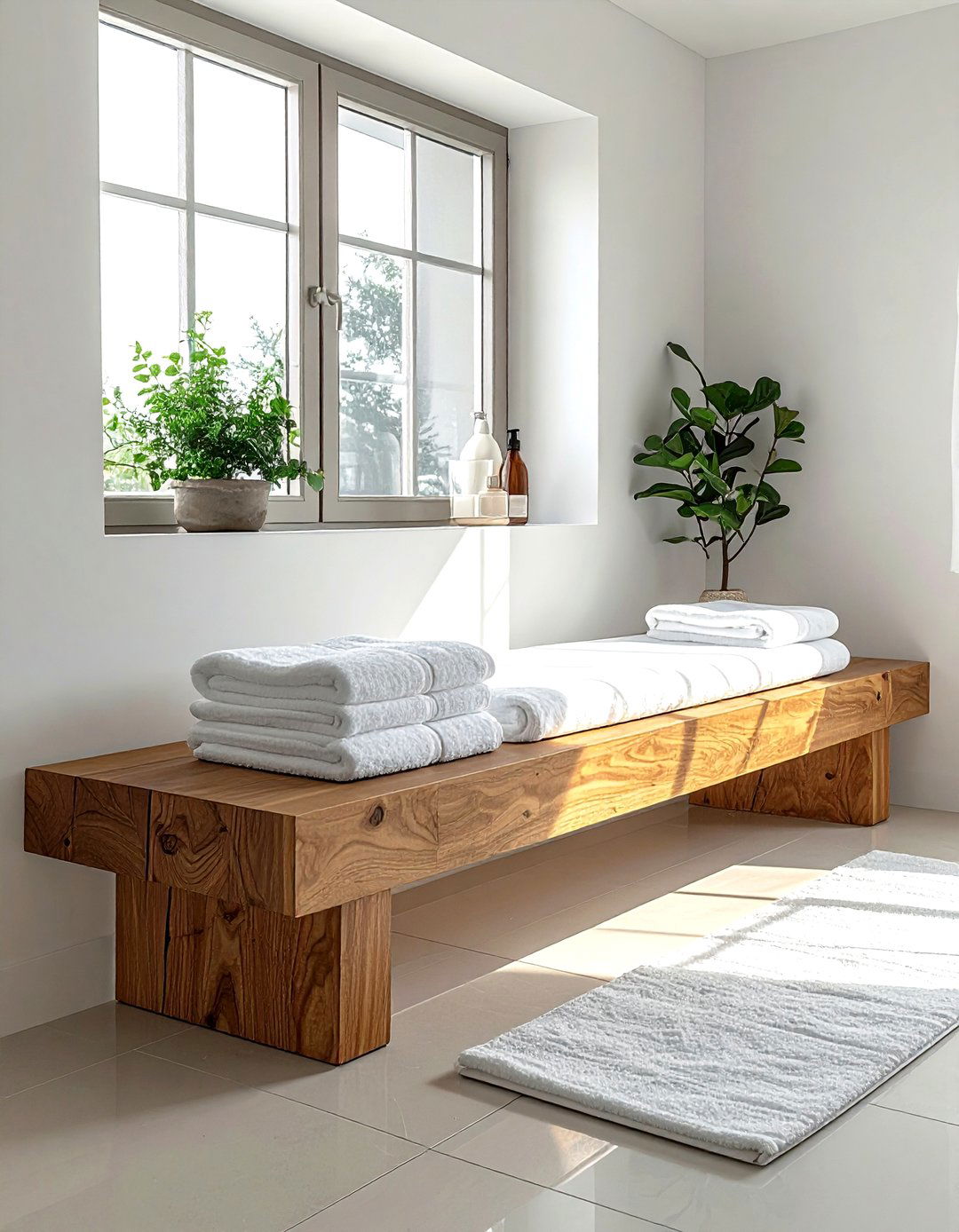 Minimalist Wood Bathroom Bench - 30 wood bathroom ideas