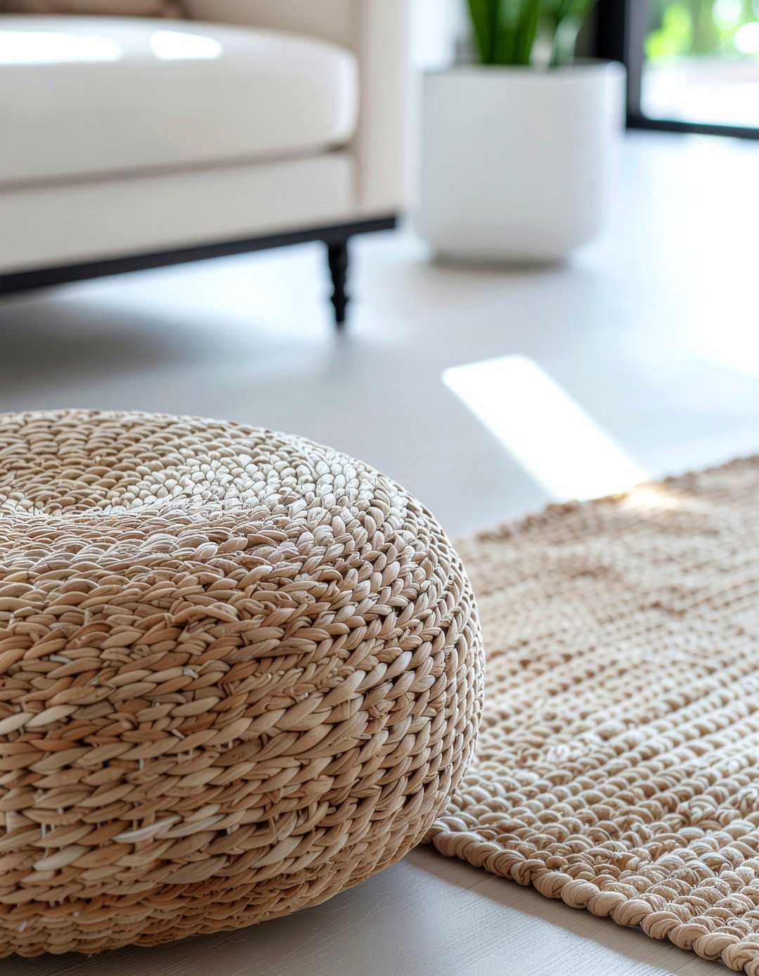 Minimalist Woven Ottoman - 30 living room woven ottoman ideas