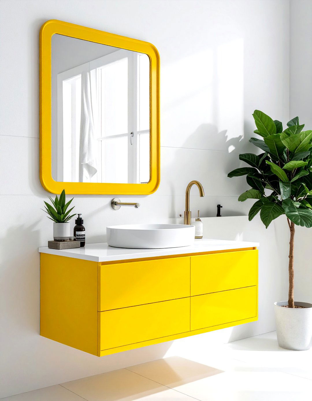 Minimalist Yellow Bathroom Mirror - 30 yellow bathroom ideas