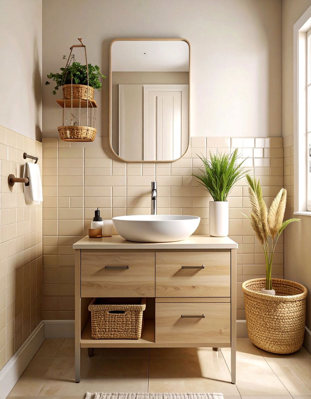 Minimalist beige washstand - 30 beige bathroom furniture ideas