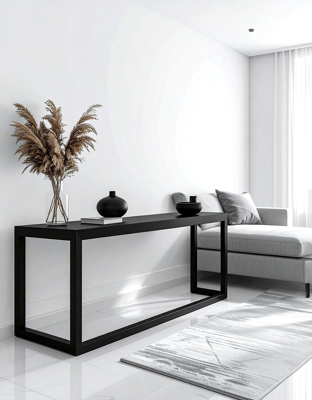 Minimalist black console table - 30 living room sofa table ideas