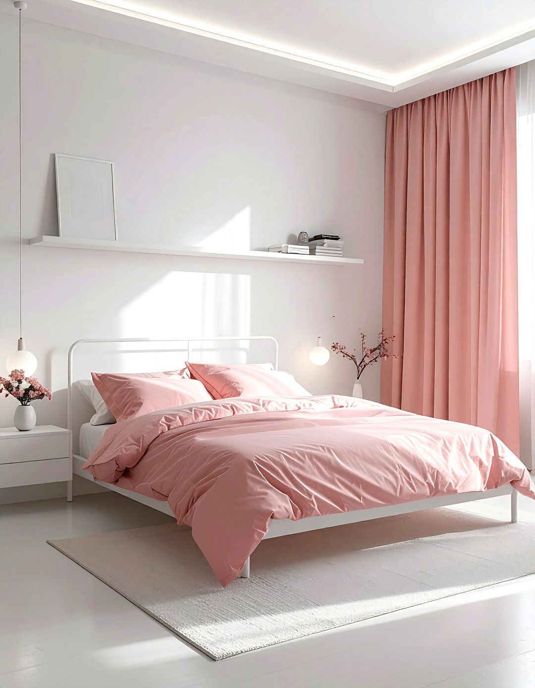 Minimalist blush bedroom - 30 blush and white bedroom ideas