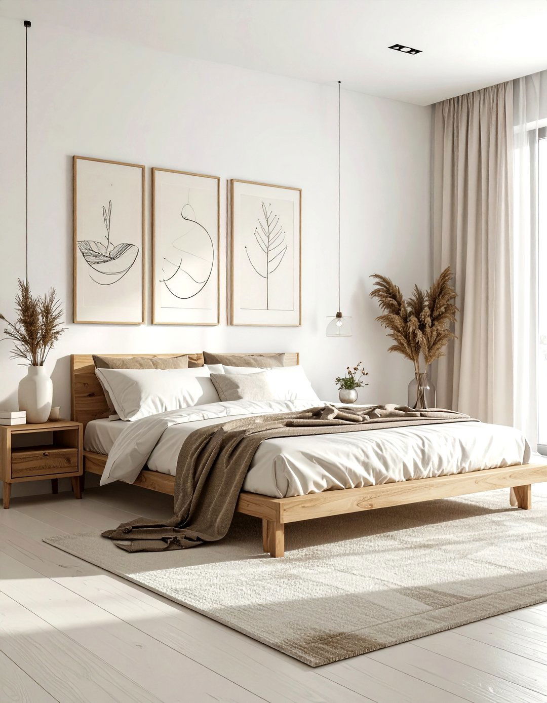 Minimalist boho wall art - 30 bohemian cream bedroom ideas