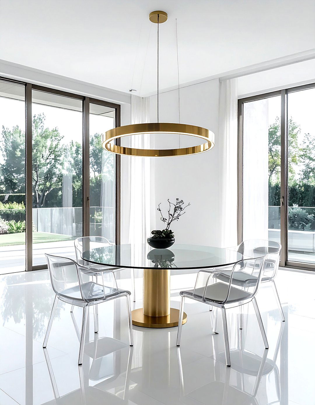 Minimalist brass ring light - 30 brass chandelier dining room ideas