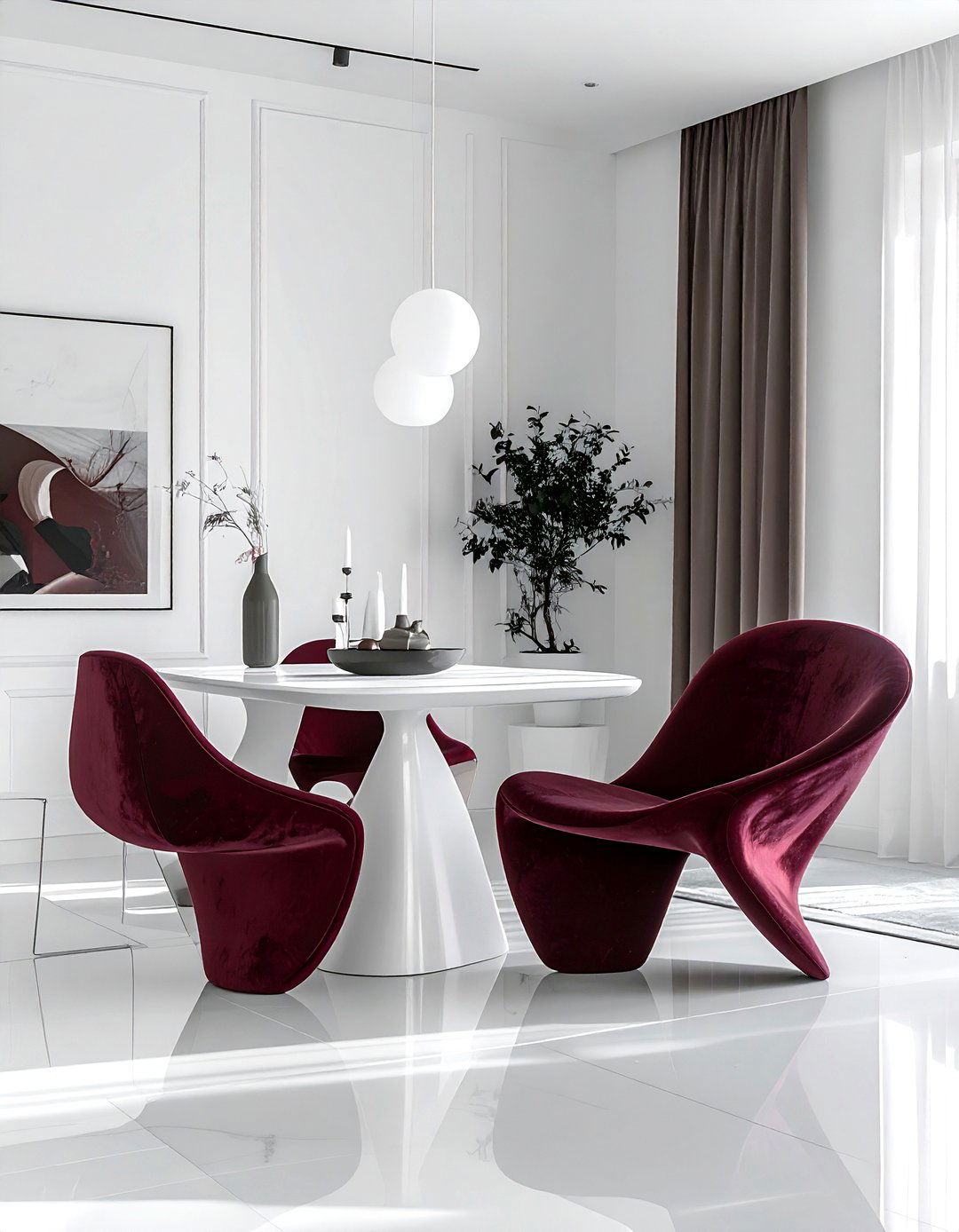 Minimalist burgundy dining room - 30 burgundy and white dining room ideas