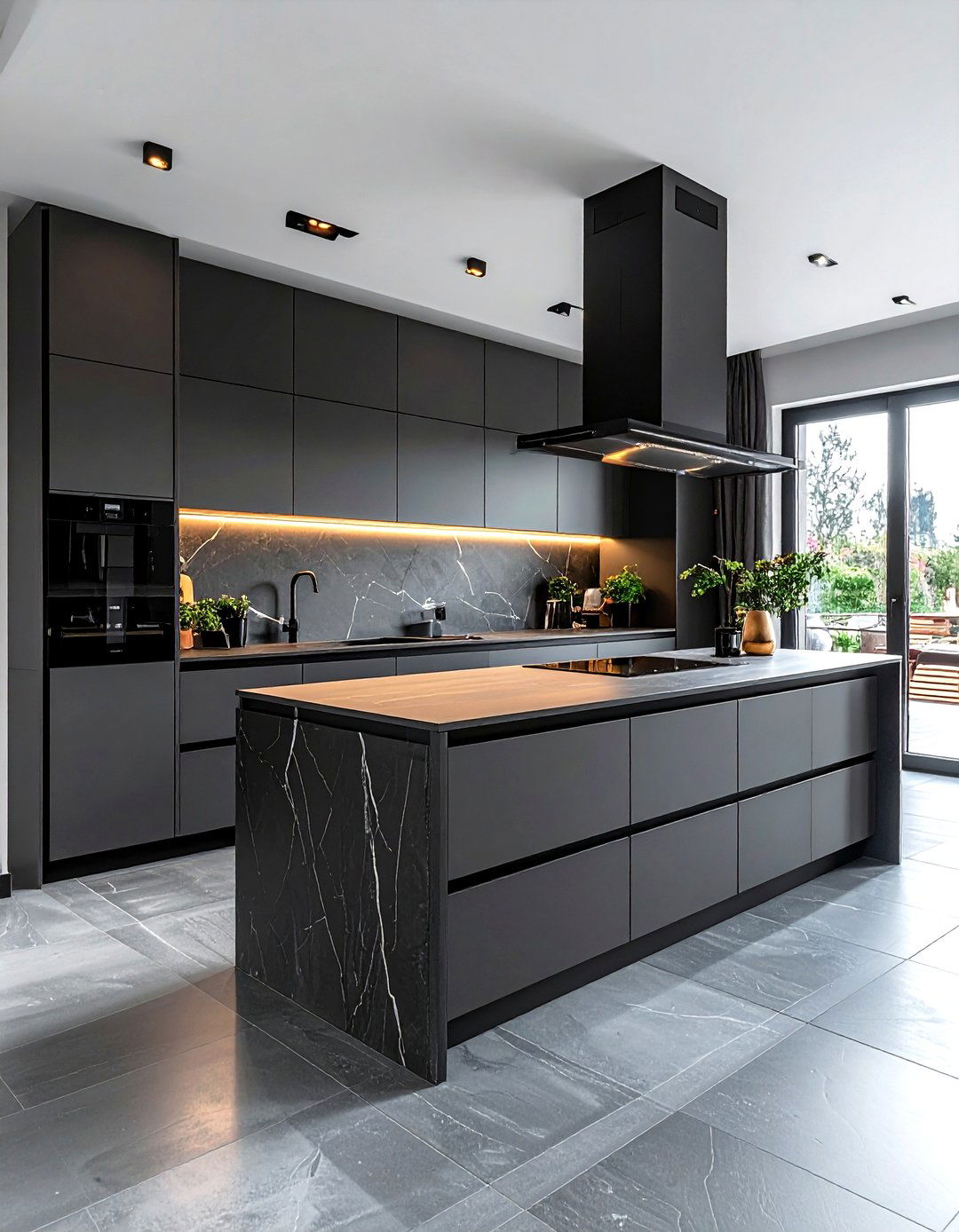 Minimalist charcoal kitchen without handles - 30 dark charcoal kitchen ideas