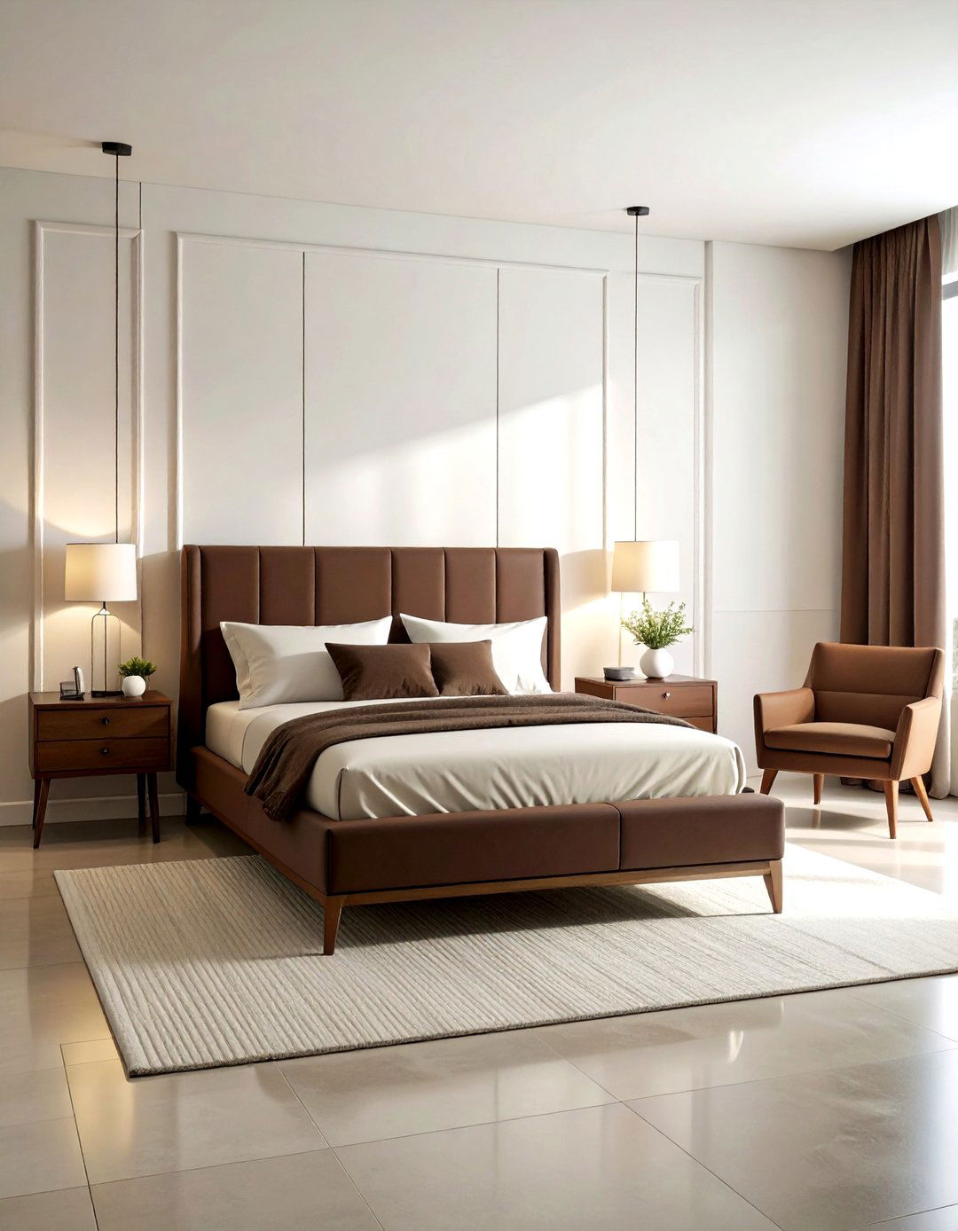 Minimalist chocolate and cream bedroom