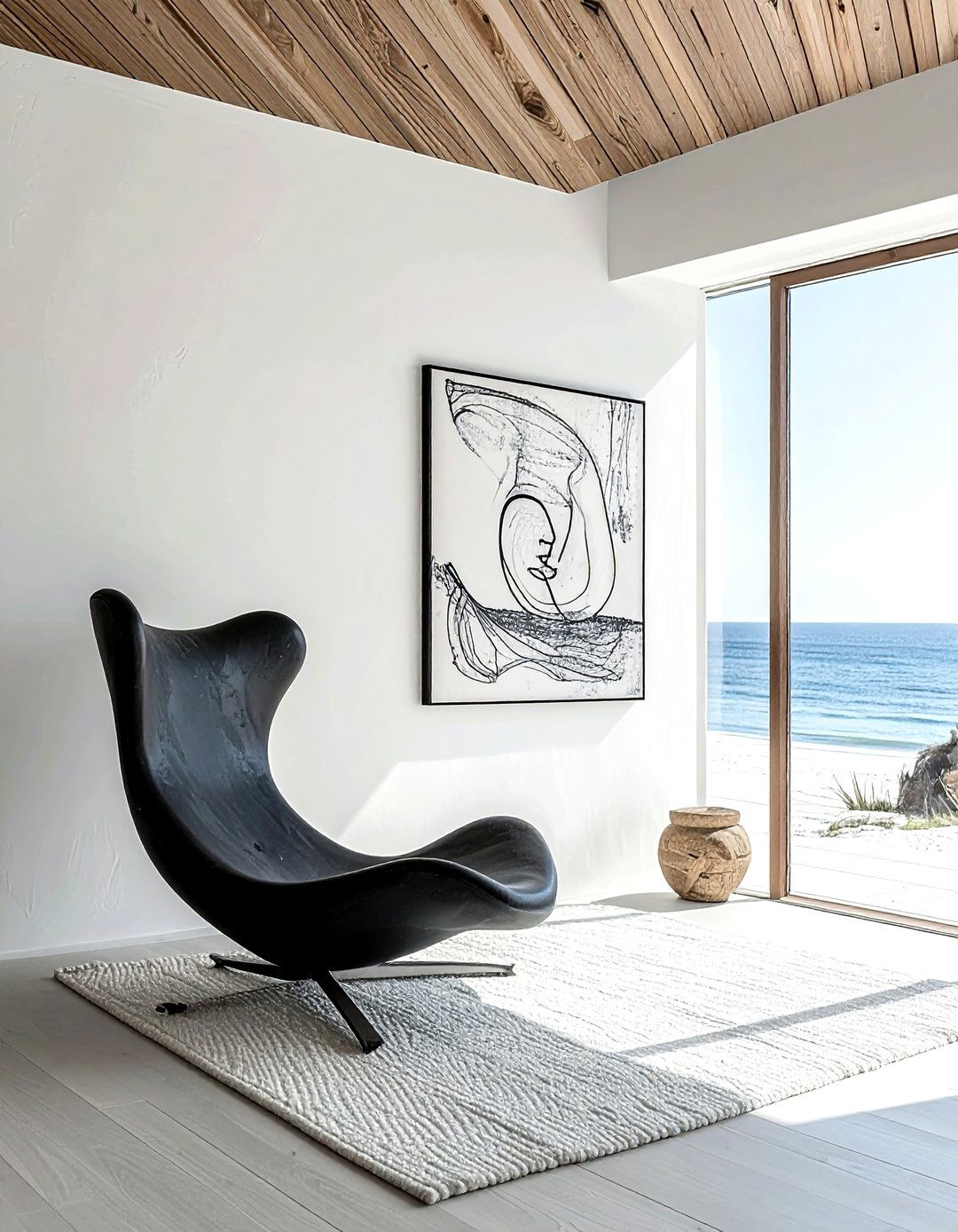 Minimalist coastal living room black details - 30 coastal black living room ideas