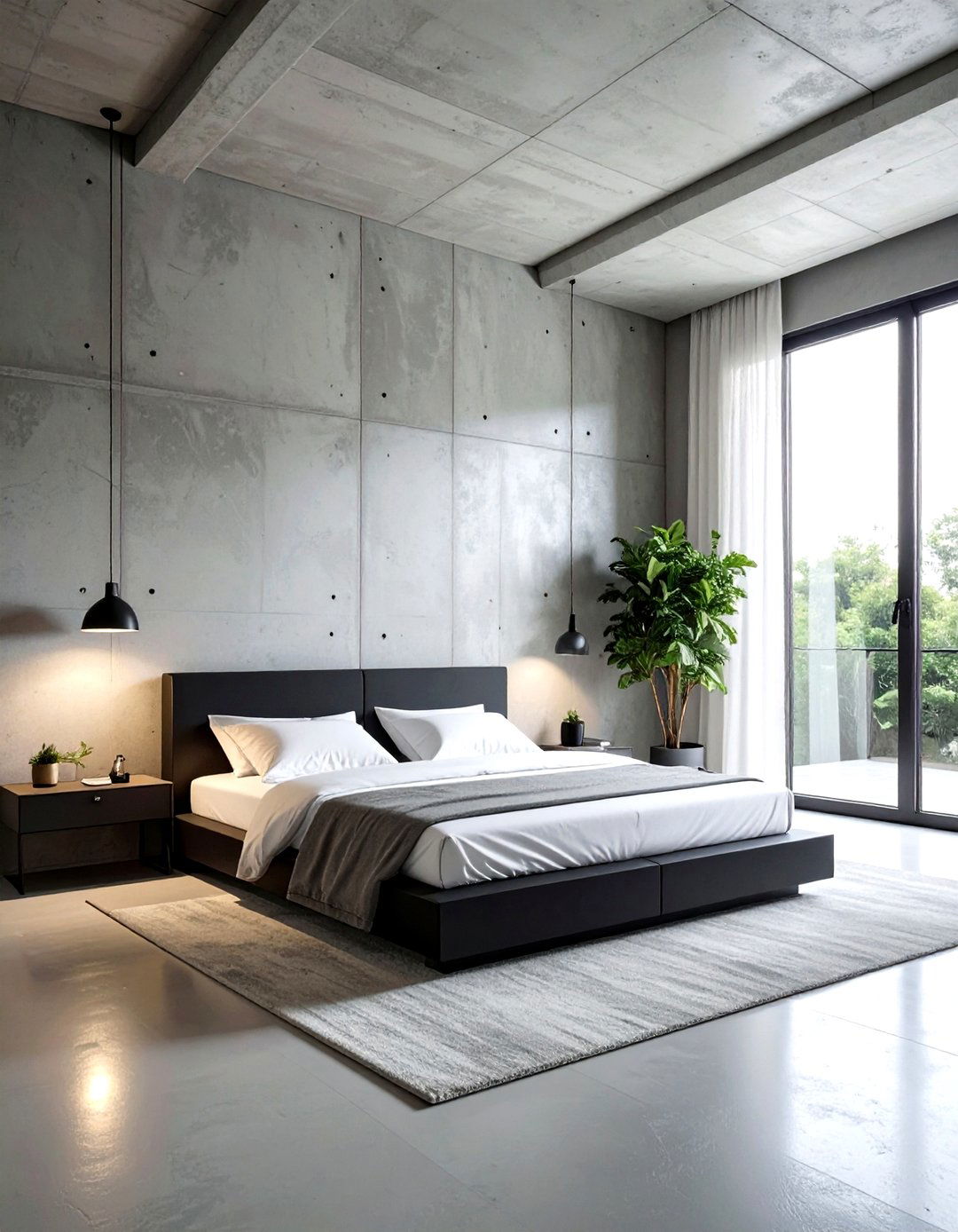 Minimalist concrete wall bedroom - 30 minimalist grey bedroom ideas