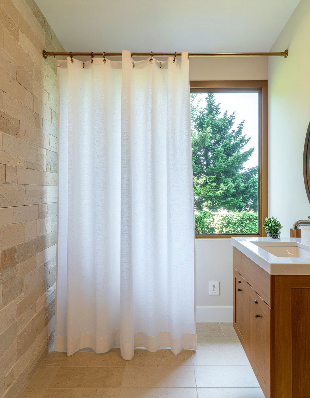 Minimalist cream shower curtain - 30 bathroom curtain ideas