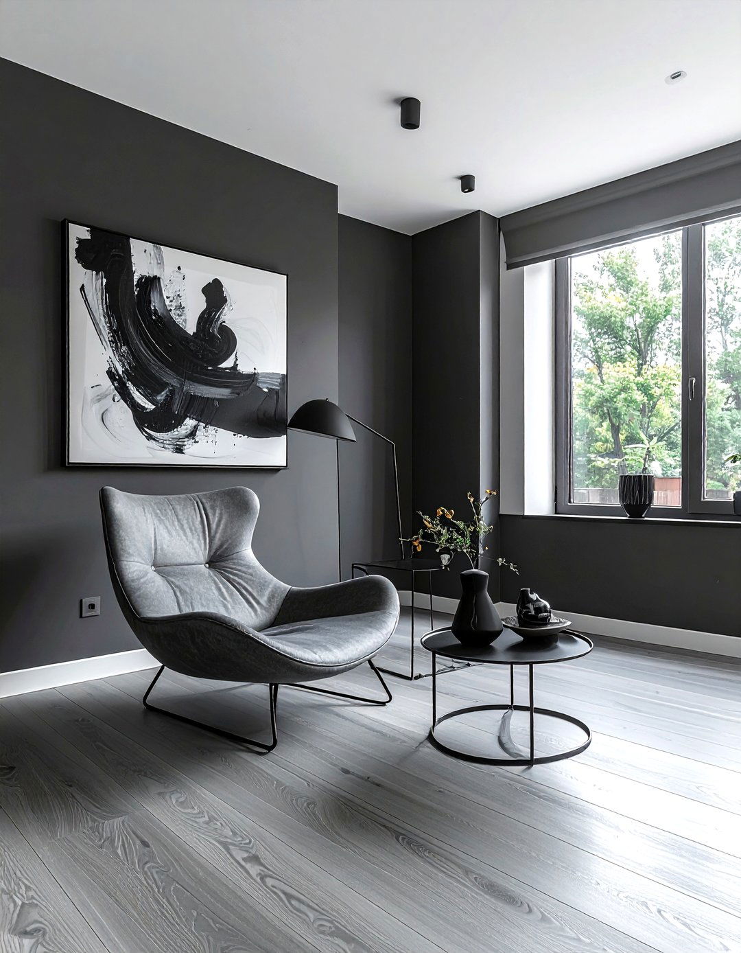Minimalist dark grey living room - 30 dark charcoal living room ideas