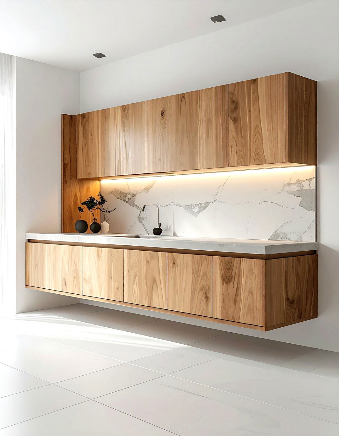 Minimalist floating buffet - 30 dining room built-in buffet ideas