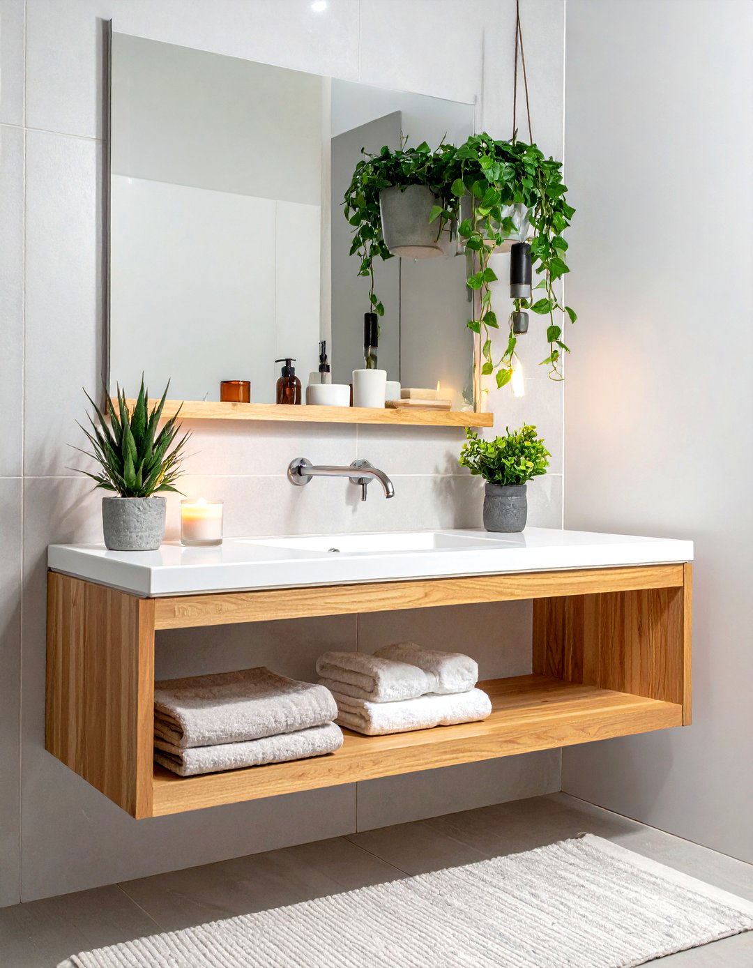 Minimalist floating shelf - 30 small powder room ideas