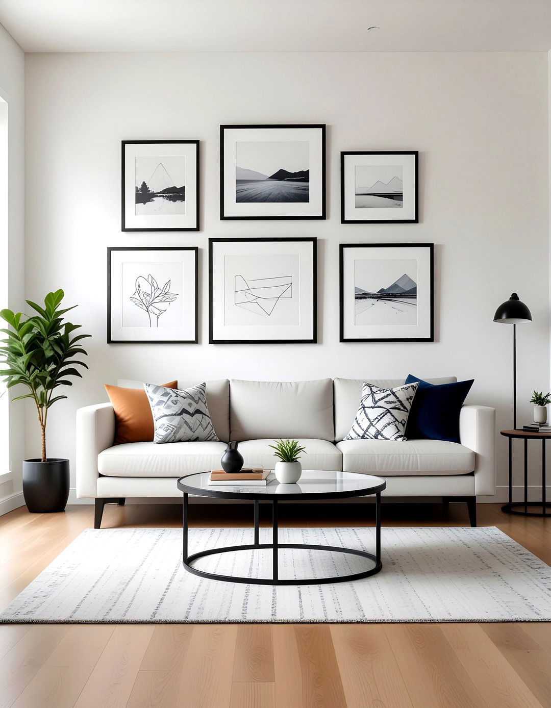 Minimalist gallery wall - 30 Swedish living room ideas