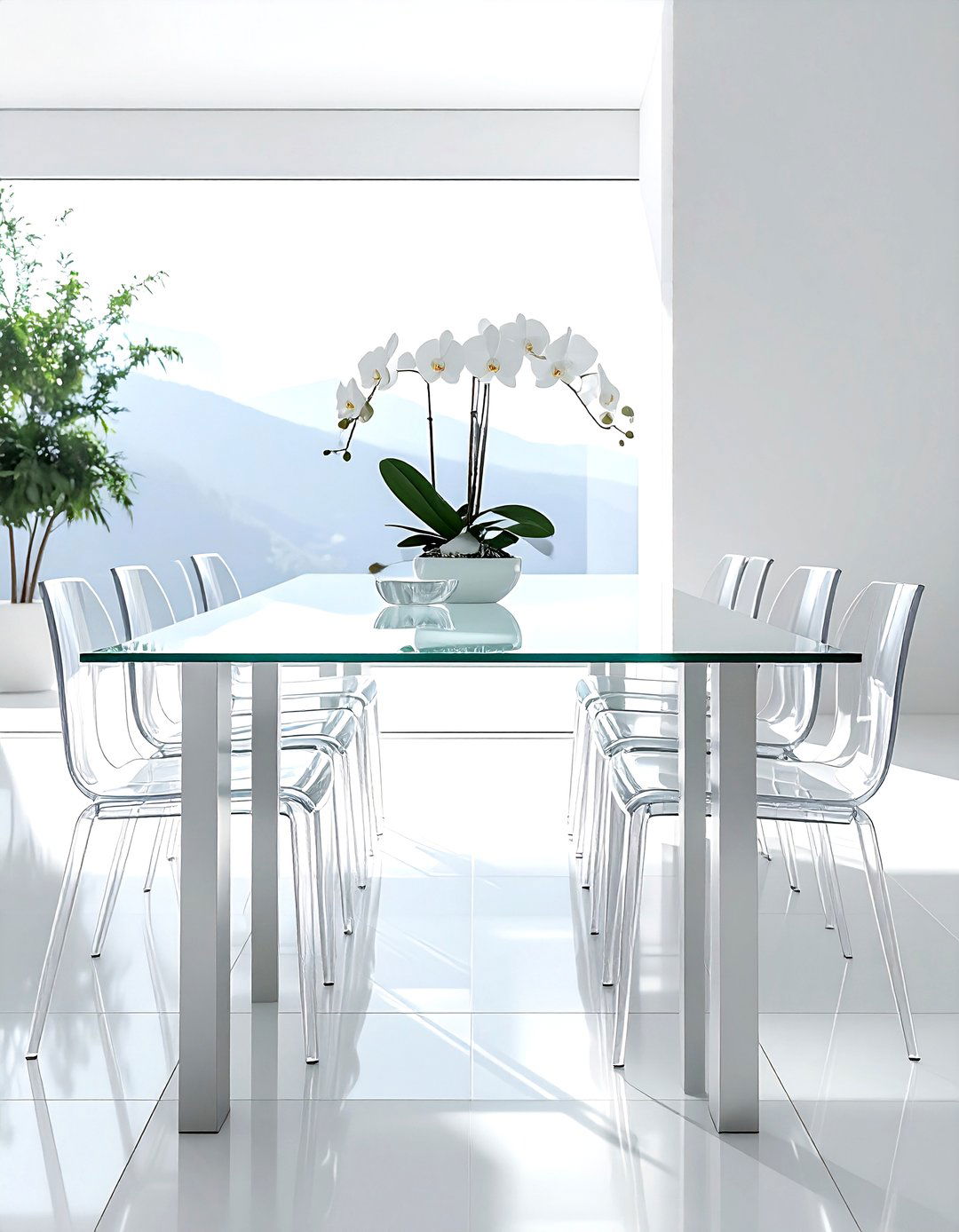 Minimalist glass dining table - 30 narrow dining room ideas