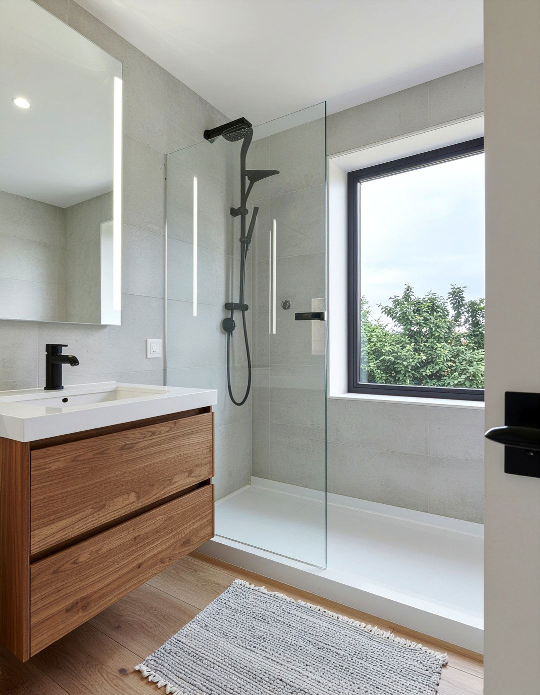 Minimalist glass partition - 30 bathroom depth ideas