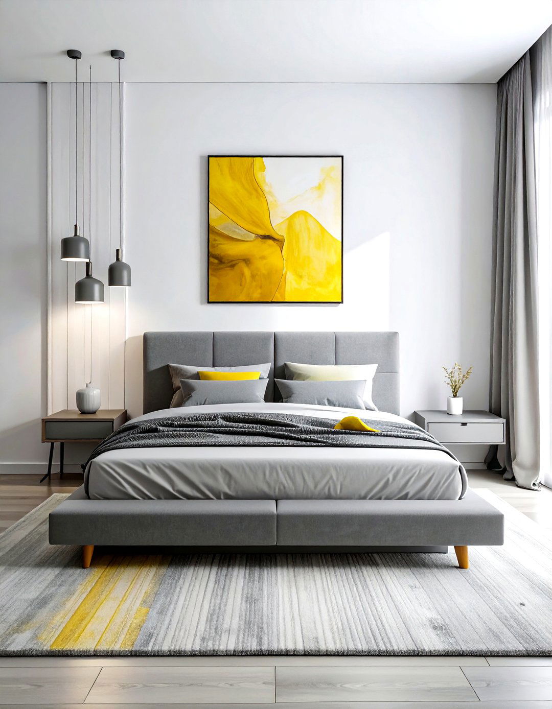 Minimalist gray and yellow bedroom - 30 gray and yellow bedroom ideas