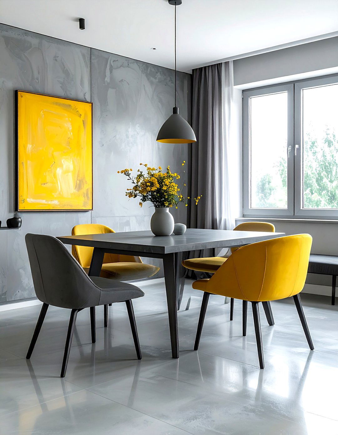 Minimalist gray and yellow dining - 30 gray and yellow dining room ideas