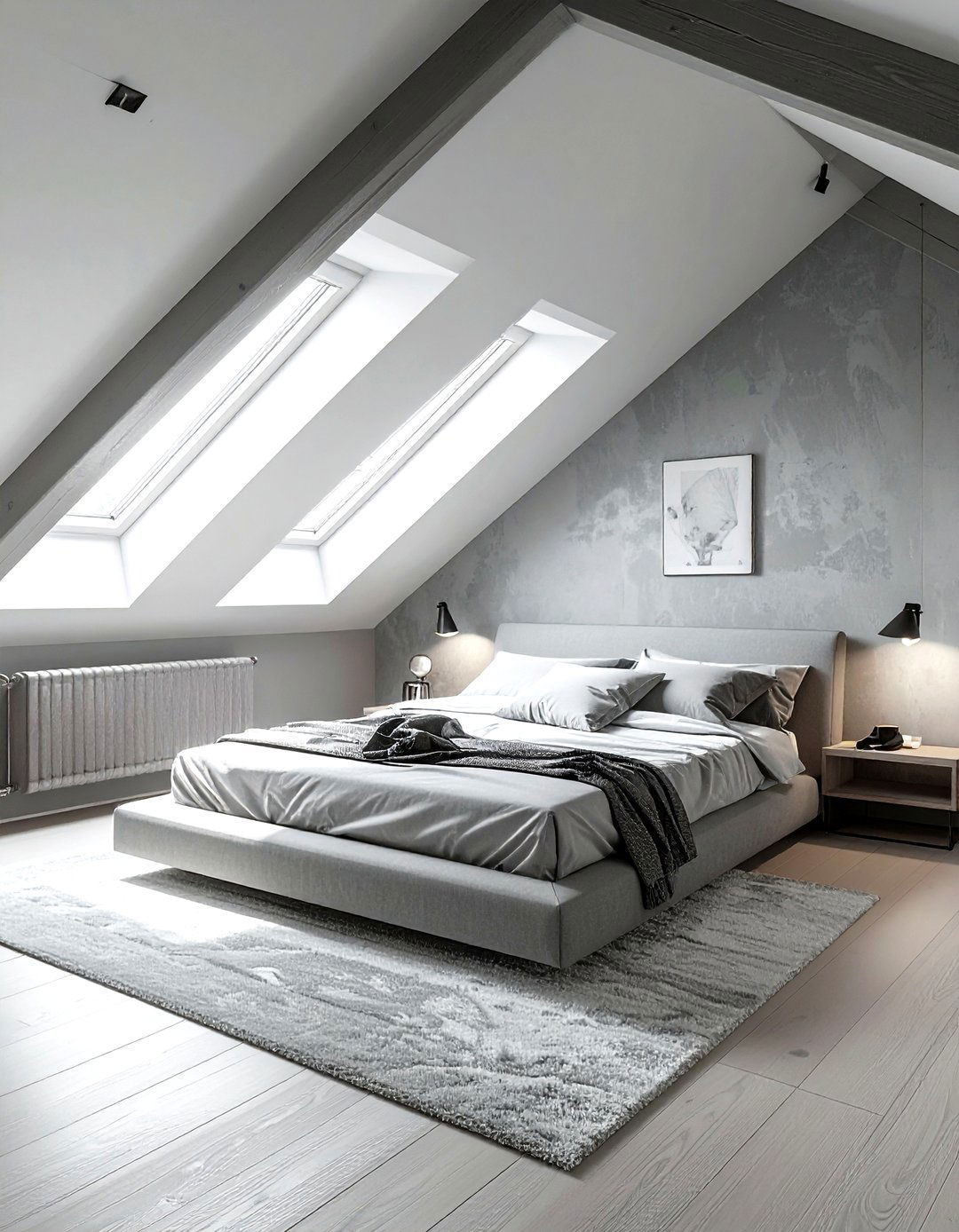 Minimalist grey attic bedroom - 30 minimalist grey bedroom ideas