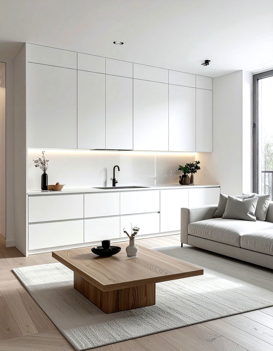 Minimalist handleless cabinets - 30 living room built-in storage ideas